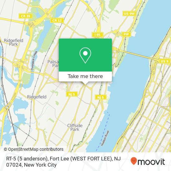 Mapa de RT-5 (5 anderson), Fort Lee (WEST FORT LEE), NJ 07024
