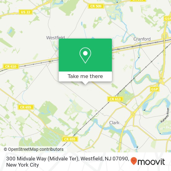 Mapa de 300 Midvale Way (Midvale Ter), Westfield, NJ 07090