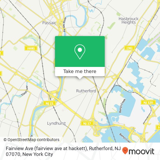 Mapa de Fairview Ave (fairview ave at hackett), Rutherford, NJ 07070