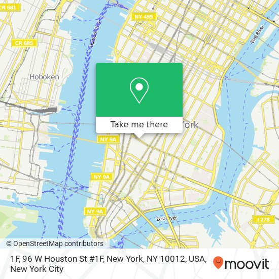 Mapa de 1F, 96 W Houston St #1F, New York, NY 10012, USA