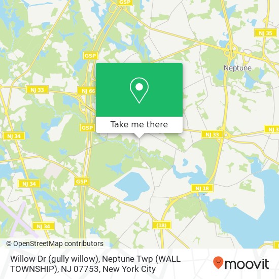 Mapa de Willow Dr (gully willow), Neptune Twp (WALL TOWNSHIP), NJ 07753