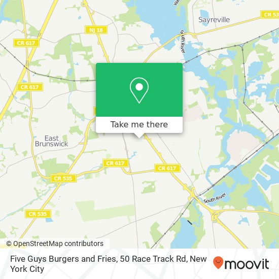 Mapa de Five Guys Burgers and Fries, 50 Race Track Rd