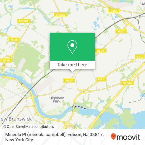 Mapa de Mineola Pl (mineola campbell), Edison, NJ 08817
