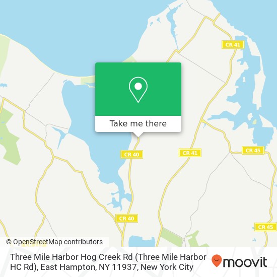 Mapa de Three Mile Harbor Hog Creek Rd (Three Mile Harbor HC Rd), East Hampton, NY 11937