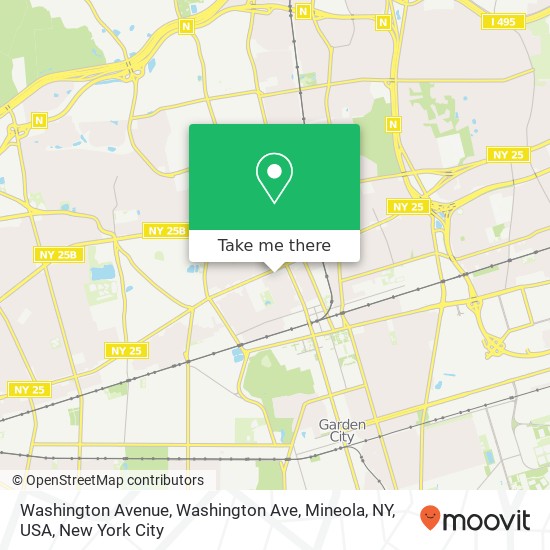 Mapa de Washington Avenue, Washington Ave, Mineola, NY, USA