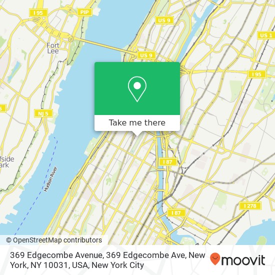 369 Edgecombe Avenue, 369 Edgecombe Ave, New York, NY 10031, USA map