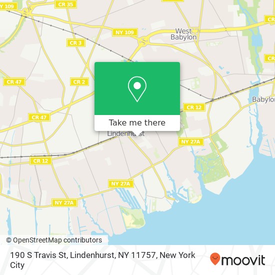 Mapa de 190 S Travis St, Lindenhurst, NY 11757