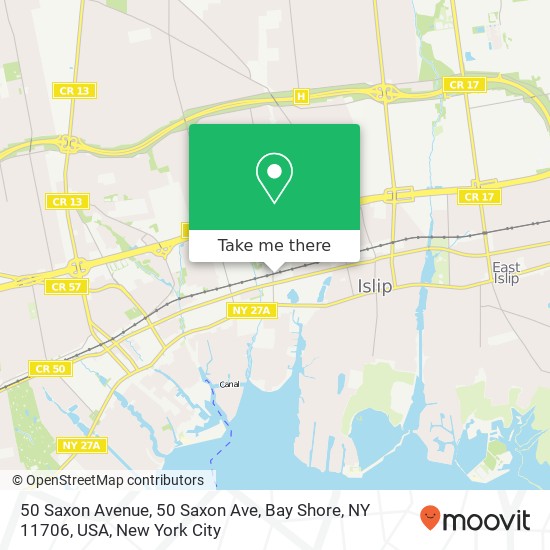 Mapa de 50 Saxon Avenue, 50 Saxon Ave, Bay Shore, NY 11706, USA