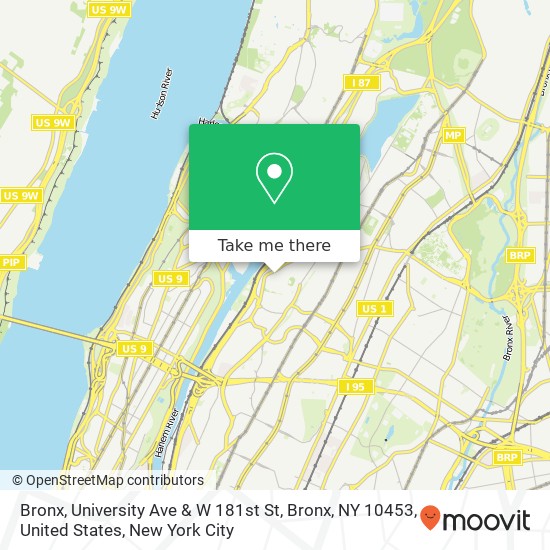 Bronx, University Ave & W 181st St, Bronx, NY 10453, United States map