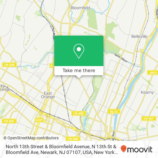 Mapa de North 13th Street & Bloomfield Avenue, N 13th St & Bloomfield Ave, Newark, NJ 07107, USA