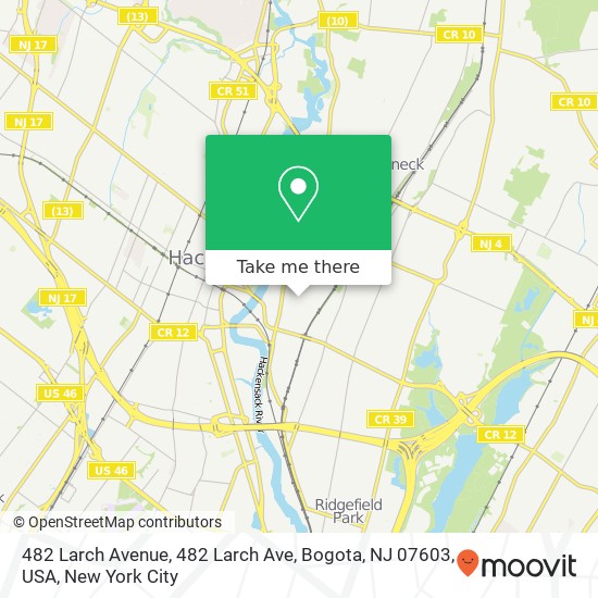 Mapa de 482 Larch Avenue, 482 Larch Ave, Bogota, NJ 07603, USA