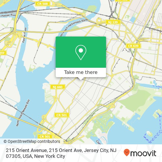 Mapa de 215 Orient Avenue, 215 Orient Ave, Jersey City, NJ 07305, USA