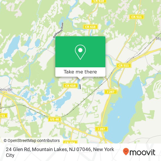 Mapa de 24 Glen Rd, Mountain Lakes, NJ 07046