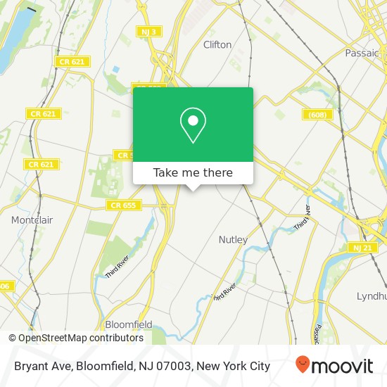 Mapa de Bryant Ave, Bloomfield, NJ 07003