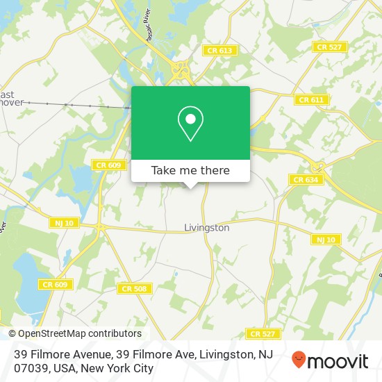 Mapa de 39 Filmore Avenue, 39 Filmore Ave, Livingston, NJ 07039, USA