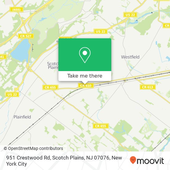 Mapa de 951 Crestwood Rd, Scotch Plains, NJ 07076