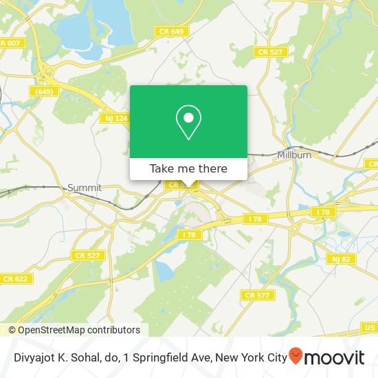 Mapa de Divyajot K. Sohal, do, 1 Springfield Ave