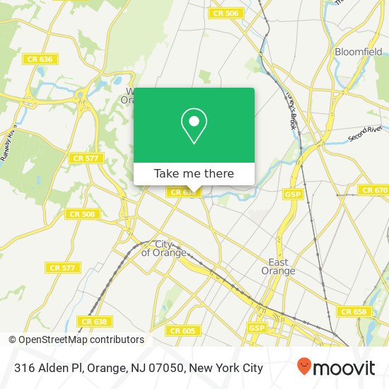 Mapa de 316 Alden Pl, Orange, NJ 07050