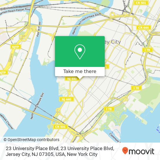 Mapa de 23 University Place Blvd, 23 University Place Blvd, Jersey City, NJ 07305, USA