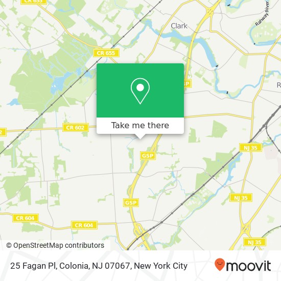 Mapa de 25 Fagan Pl, Colonia, NJ 07067