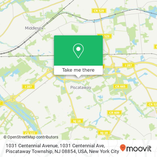 Mapa de 1031 Centennial Avenue, 1031 Centennial Ave, Piscataway Township, NJ 08854, USA