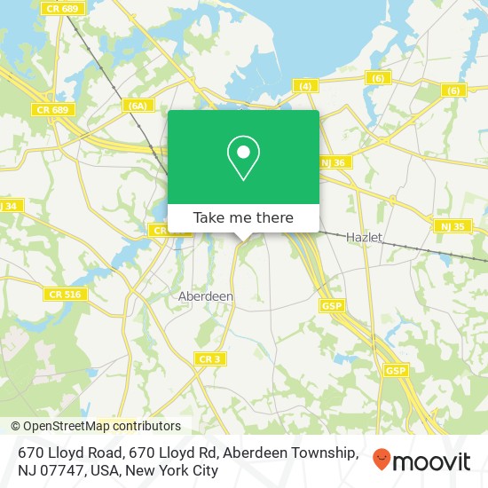 Mapa de 670 Lloyd Road, 670 Lloyd Rd, Aberdeen Township, NJ 07747, USA