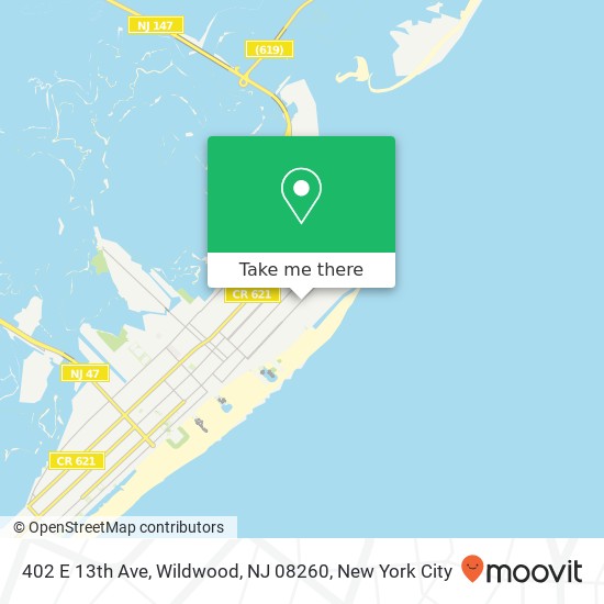 Mapa de 402 E 13th Ave, Wildwood, NJ 08260