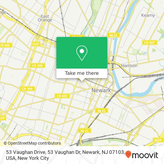 Mapa de 53 Vaughan Drive, 53 Vaughan Dr, Newark, NJ 07103, USA