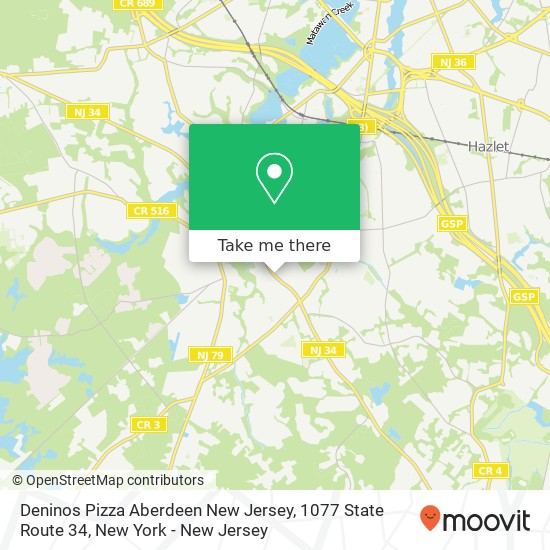 Mapa de Deninos Pizza Aberdeen New Jersey, 1077 State Route 34