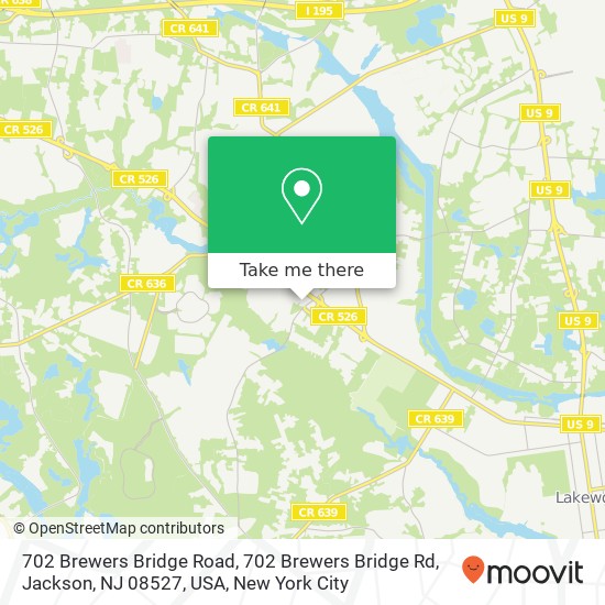 Mapa de 702 Brewers Bridge Road, 702 Brewers Bridge Rd, Jackson, NJ 08527, USA