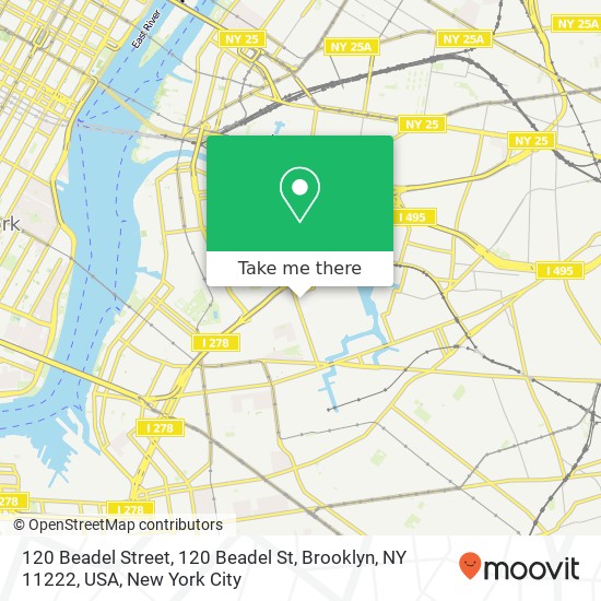 Mapa de 120 Beadel Street, 120 Beadel St, Brooklyn, NY 11222, USA