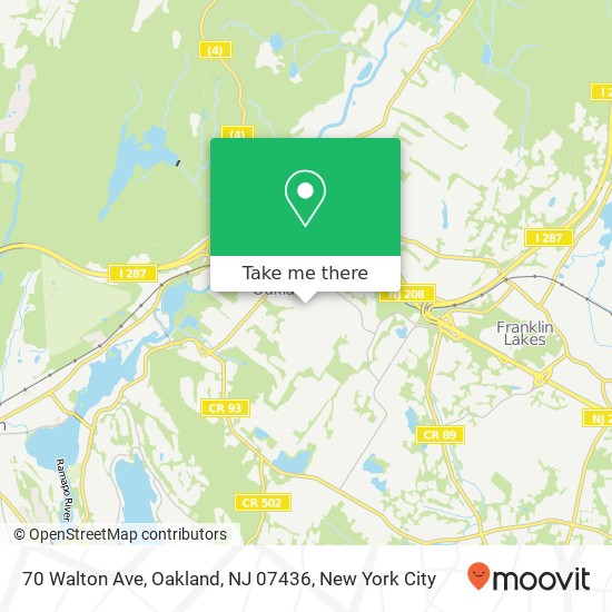 Mapa de 70 Walton Ave, Oakland, NJ 07436