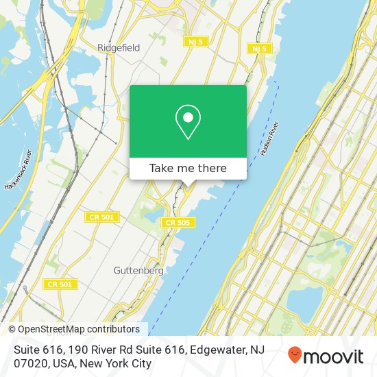 Mapa de Suite 616, 190 River Rd Suite 616, Edgewater, NJ 07020, USA