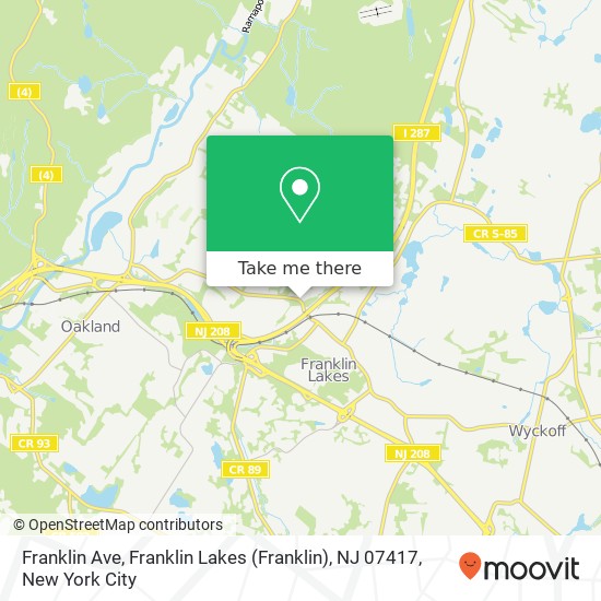 Mapa de Franklin Ave, Franklin Lakes (Franklin), NJ 07417
