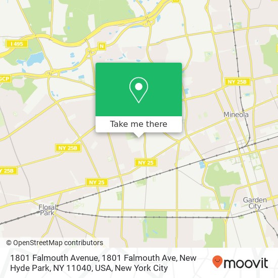 Mapa de 1801 Falmouth Avenue, 1801 Falmouth Ave, New Hyde Park, NY 11040, USA