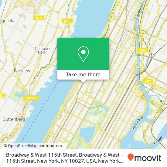 Broadway & West 115th Street, Broadway & West 115th Street, New York, NY 10027, USA map