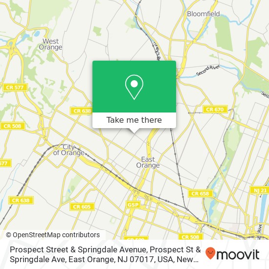 Mapa de Prospect Street & Springdale Avenue, Prospect St & Springdale Ave, East Orange, NJ 07017, USA
