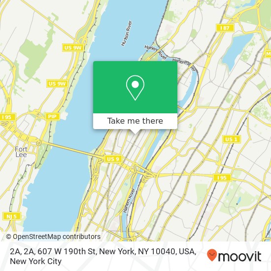 Mapa de 2A, 2A, 607 W 190th St, New York, NY 10040, USA