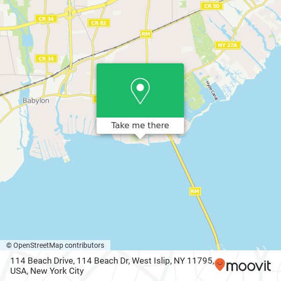 Mapa de 114 Beach Drive, 114 Beach Dr, West Islip, NY 11795, USA