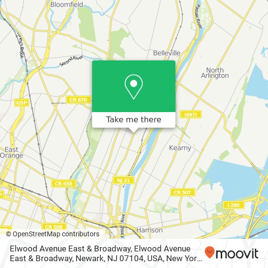 Elwood Avenue East & Broadway, Elwood Avenue East & Broadway, Newark, NJ 07104, USA map