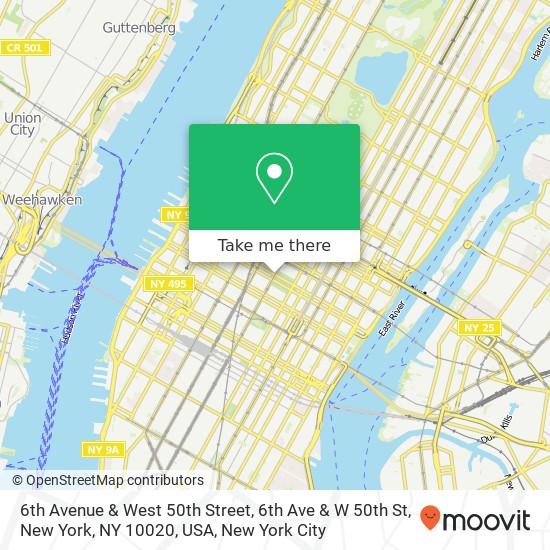 6th Avenue & West 50th Street, 6th Ave & W 50th St, New York, NY 10020, USA map