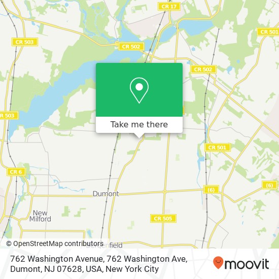 Mapa de 762 Washington Avenue, 762 Washington Ave, Dumont, NJ 07628, USA