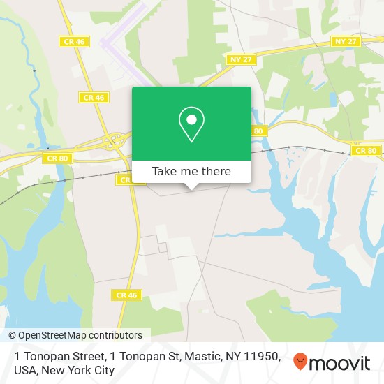 Mapa de 1 Tonopan Street, 1 Tonopan St, Mastic, NY 11950, USA