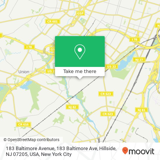 183 Baltimore Avenue, 183 Baltimore Ave, Hillside, NJ 07205, USA map