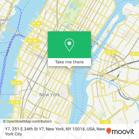 Mapa de Y7, 351 E 34th St Y7, New York, NY 10016, USA