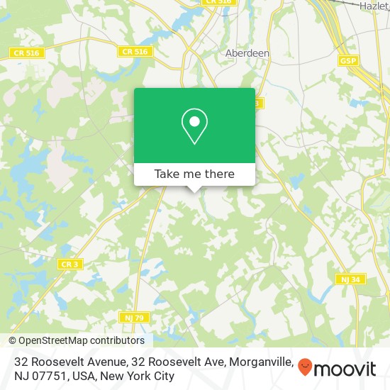 Mapa de 32 Roosevelt Avenue, 32 Roosevelt Ave, Morganville, NJ 07751, USA