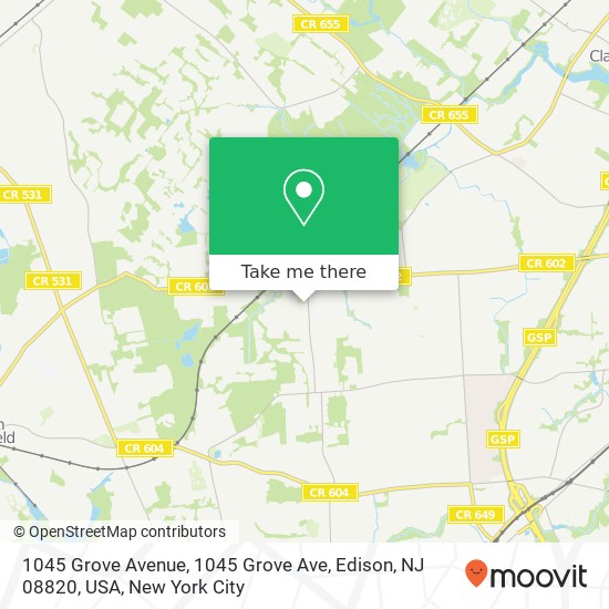 Mapa de 1045 Grove Avenue, 1045 Grove Ave, Edison, NJ 08820, USA