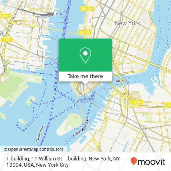 Mapa de T building, 11 William St T building, New York, NY 10004, USA