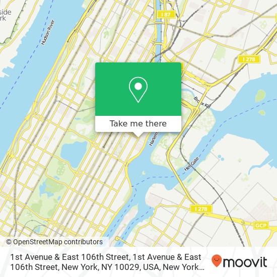 Mapa de 1st Avenue & East 106th Street, 1st Avenue & East 106th Street, New York, NY 10029, USA