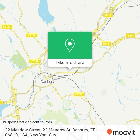 Mapa de 22 Meadow Street, 22 Meadow St, Danbury, CT 06810, USA